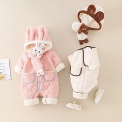 男女寶寶冬季卡通可愛薄棉衣嬰兒連體哈衣公主滿月服加絨外出抱衣