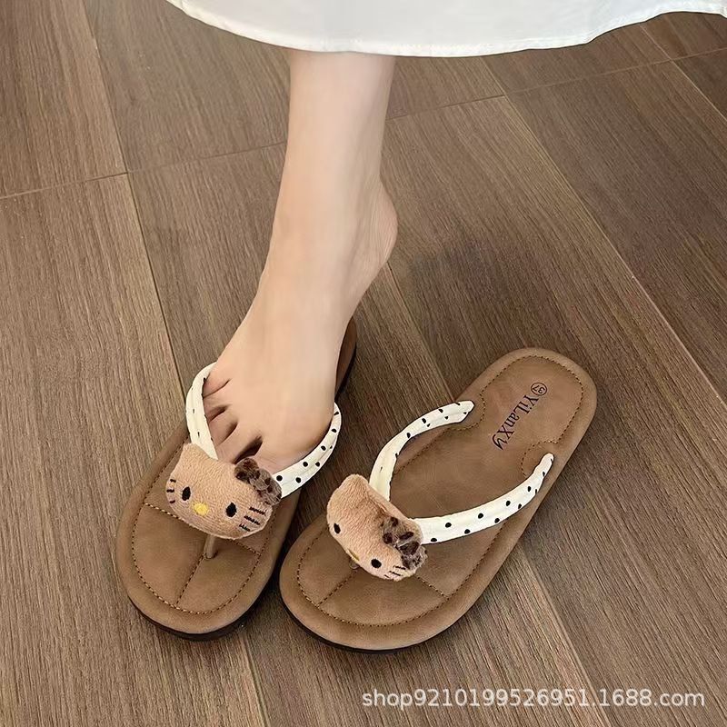 High-Looking and Cute Kt Cat Flip-Flops for Women to Wear Outside 2024 Summer New Versatile Casual Beach Soft Bottom