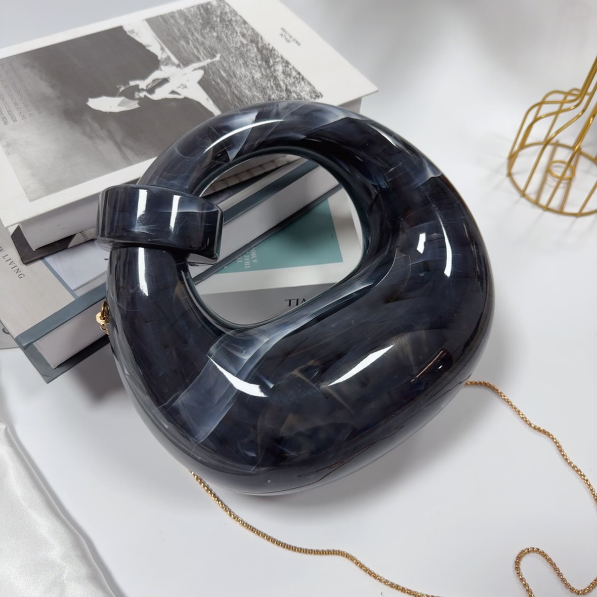 Europa y los Estados Unidos lujosos transfronterizos bolsas de cena de damas mármol mono nudo bolsas de mano de moda acrílico bolsas de cena