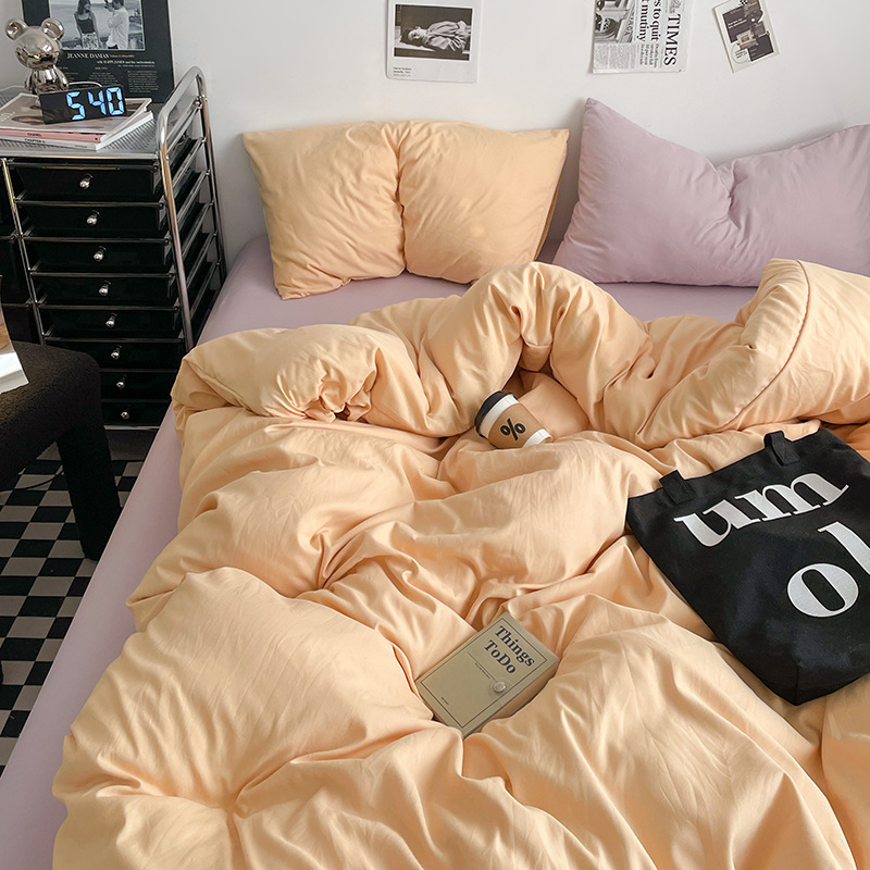 2024 nueva serie de cuatro piezas de mezcla y combinación de color sólido de algodón lavado de peso alto