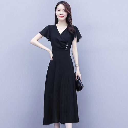 Fashionable dress New summer large-size women's clothes waist waist to show slimming temperament V-neck fashionable dress