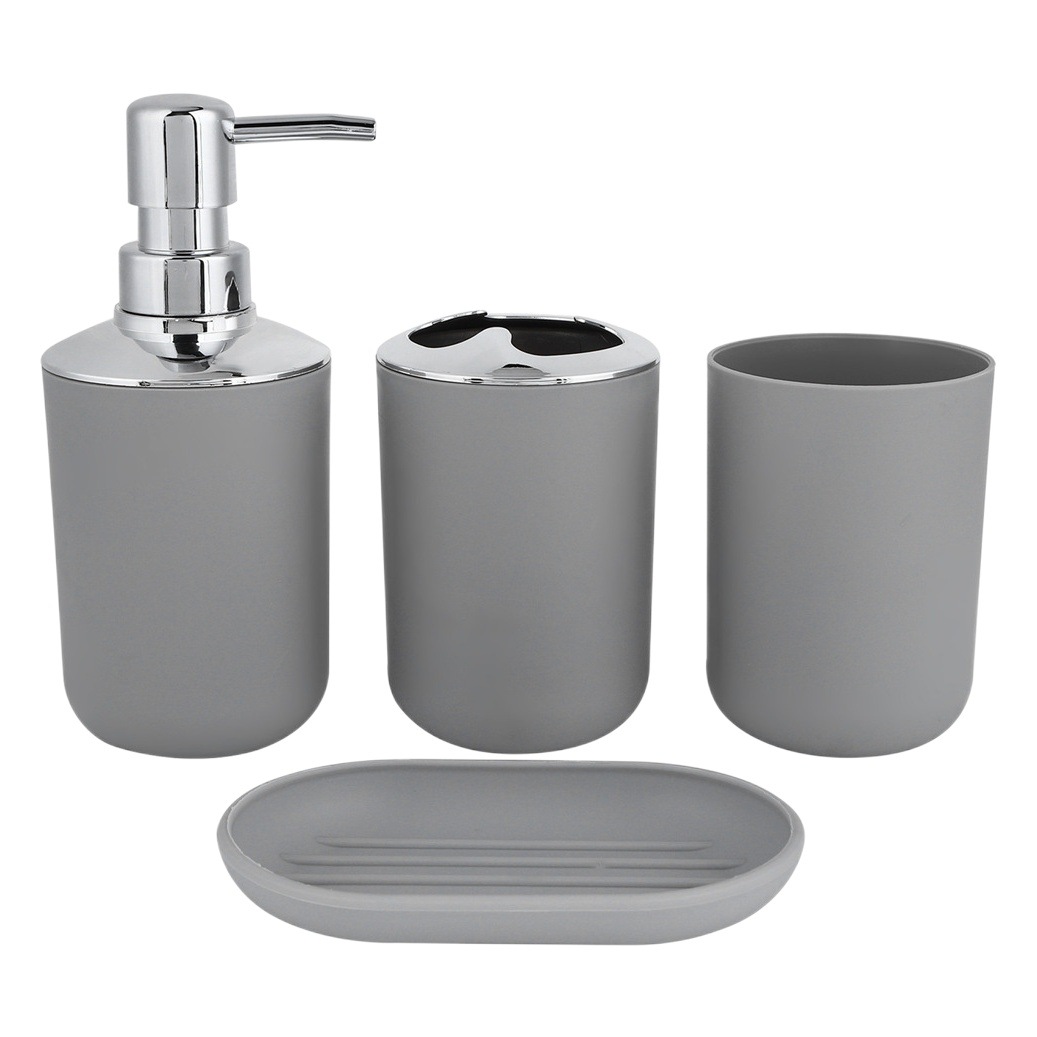 Europeo y americano en stock Baño de plástico lavado de cuatro piezas conjunto simple baño suministros cepillo de dientes enjuague bucal taza combinación Kit al por mayor
