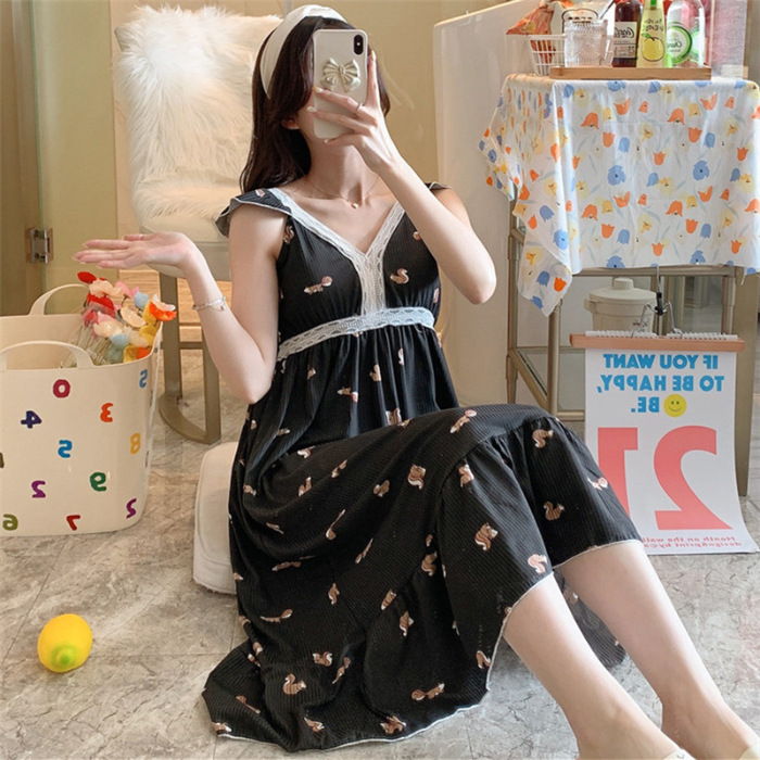 Comercio exterior al por mayor de verano estilo coreano dulce sexy con almohadilla en el pecho correa de longitud media camisón niña pijamas de encaje