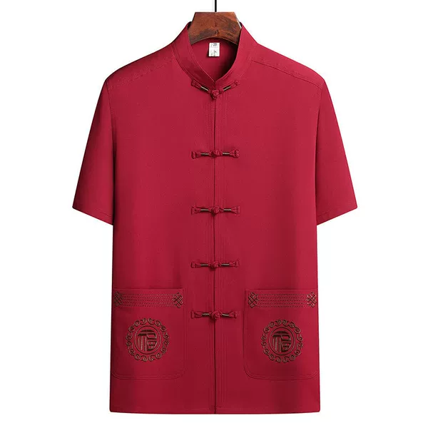 Burgundy, with short sleeve