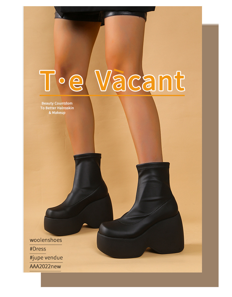 ShoeVault Plus Size Foreign Trade 2025 Spring And Autumn Thick Sole Square Toe Casual Stretch Short Fashion Martin Boots Women's_vogvips.com