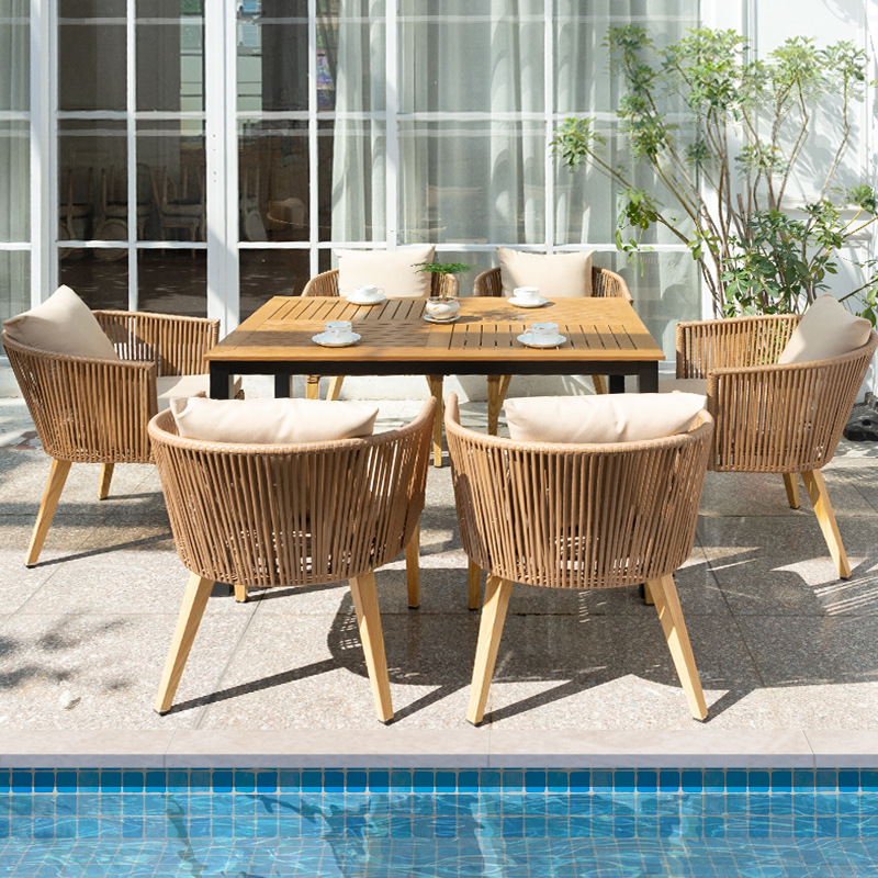 2021 nuevo patio al aire libre balcón mesa y silla nórdico ocio plástico madera terraza al aire libre pequeño jardín combinación taburete al aire libre