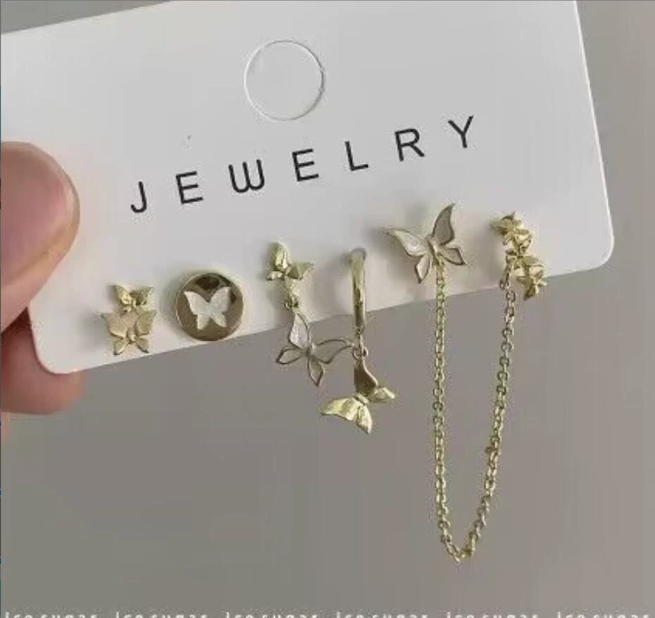 Earrings set 6-piece, European style simple elegant, metal fashion studs and dangles