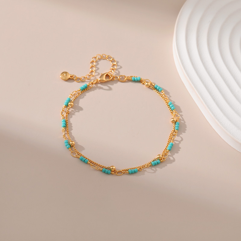 Daily Occasion turquoise, Copper Material Classic Style Round Turquoise Copper Plating 18k Gold Plated Bracelets