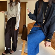 【亏清90】SN兰精天丝密根弹力坑条简约基础款长袖T恤