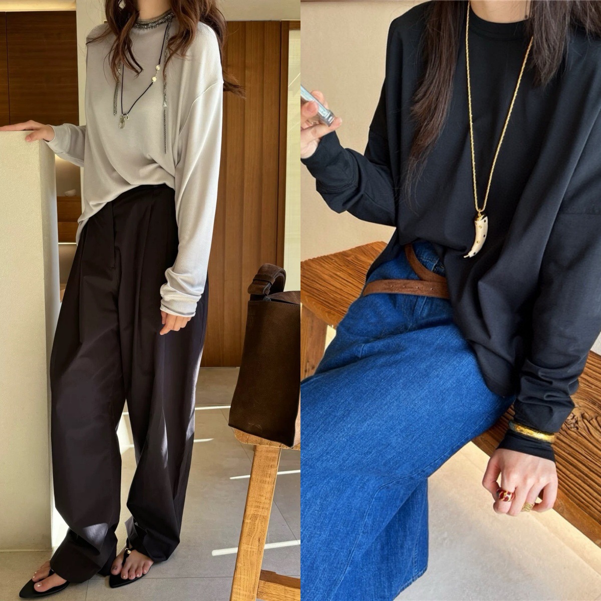 【亏清90】SN兰精天丝密根弹力坑条简约基础款长袖T恤