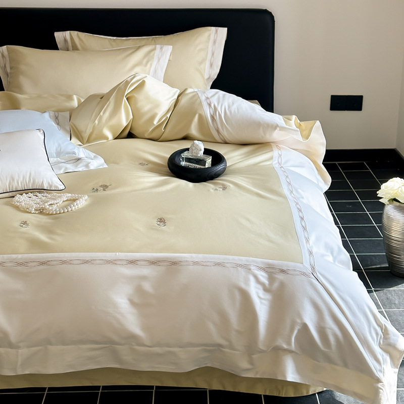 Light Luxury 2025 New Long-Staple Cotton Four-Piece Set of Pure Cotton for All Seasons, High-End Master Bedroom Bed Sheetss and Quilt Covers