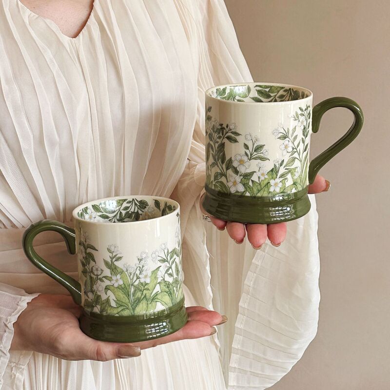 茉莉花马克杯陶瓷水杯复古风花卉图案杯子送客户礼品礼物马克杯子|undefined