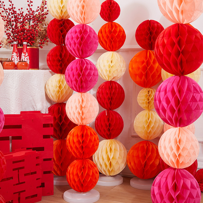 厂家批发定做多种规格蜂窝球蜂巢灯笼菱格纸花球节日装饰蜂窝花球
