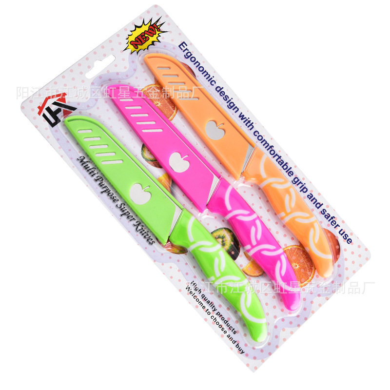 Cuchillo de frutas de acero inoxidable con cubierta de cuchillo de fábrica Yangjiang venta directa cuchillo al por mayor cuchillo casero cuchillo de peeling de frutas portátil