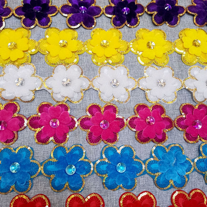 彩色花朵亮片长条熨烫补丁布贴带钻刺绣花边少数民族装饰服装辅料