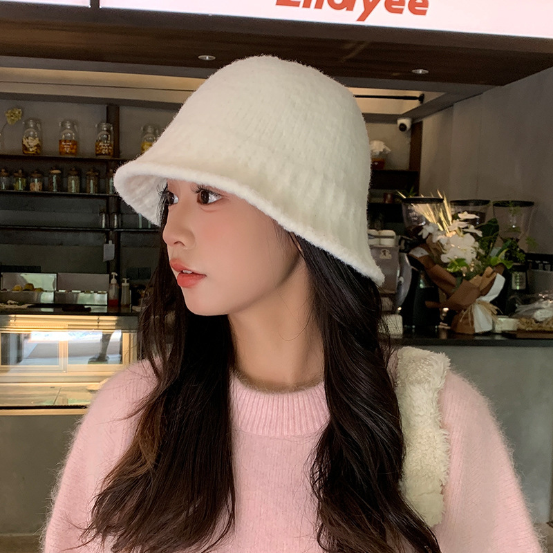 帽子女冬季日系简约渔夫帽百搭显脸小保暖针织盆帽素颜遮脸水桶帽|undefined