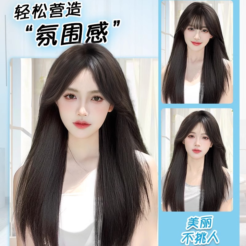 Peruca de cabello largo de mujer, el primer amor, la simulación de cabello negro, el cabello humano real, el cabello sin marcas, el cabello completo, el cabello de cabello