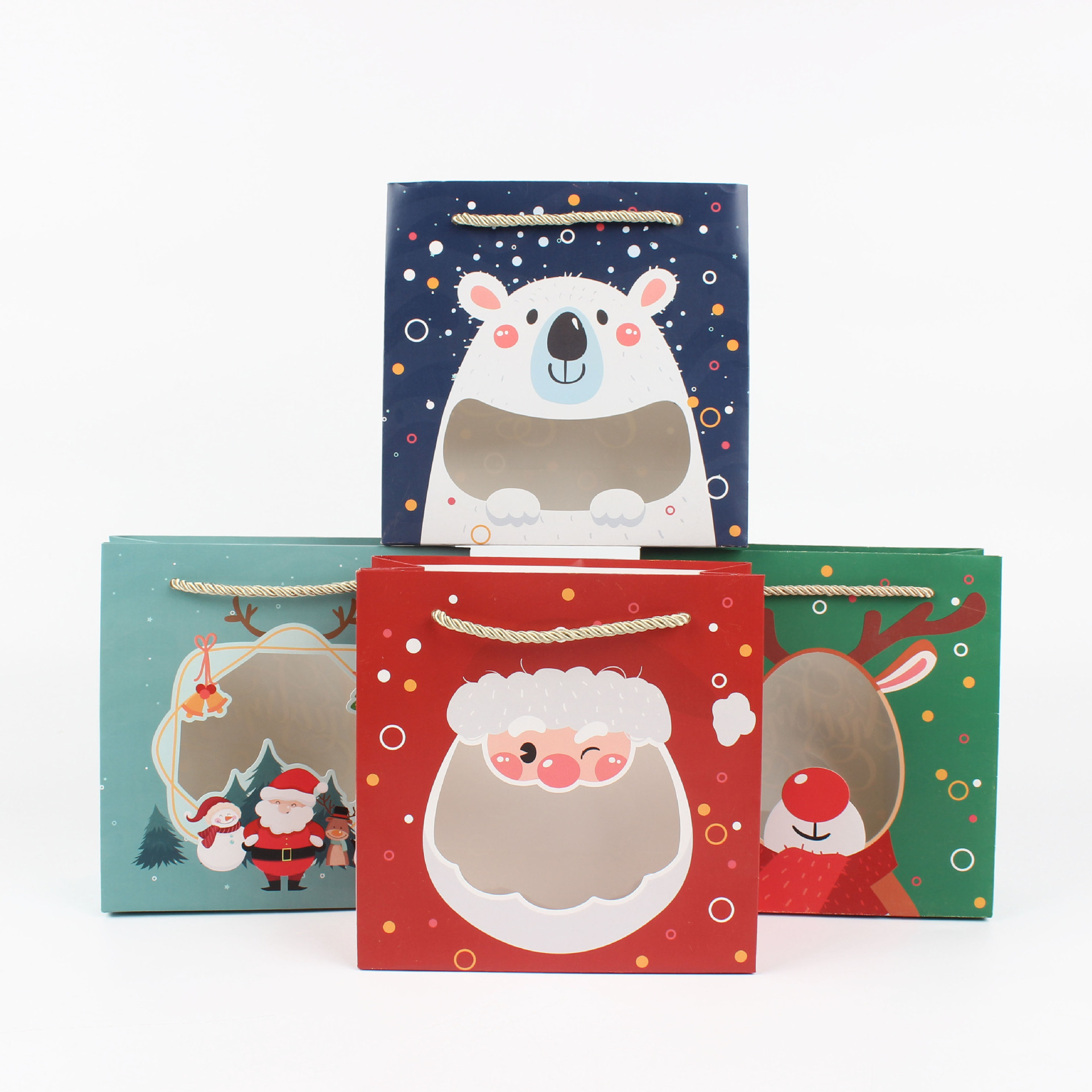 新款圣诞节礼品袋糖果袋派对手提袋现货圣诞老人礼物包装纸袋批发