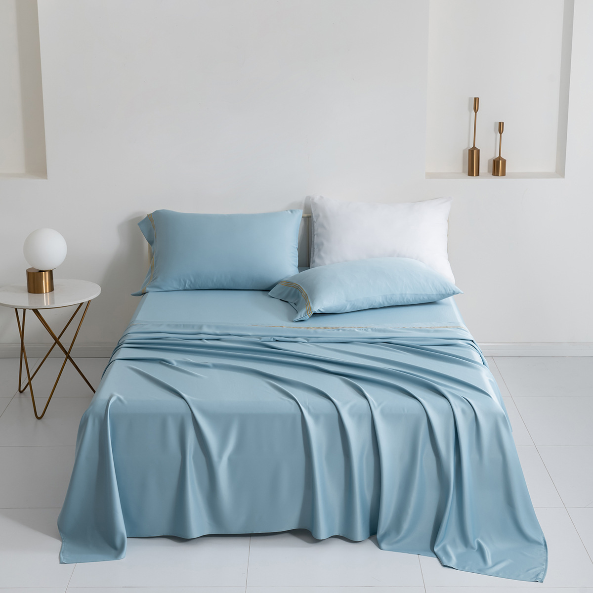 跨境家纺床上用品亚马逊热销纯色人棉烫金台版印花床护单四件套