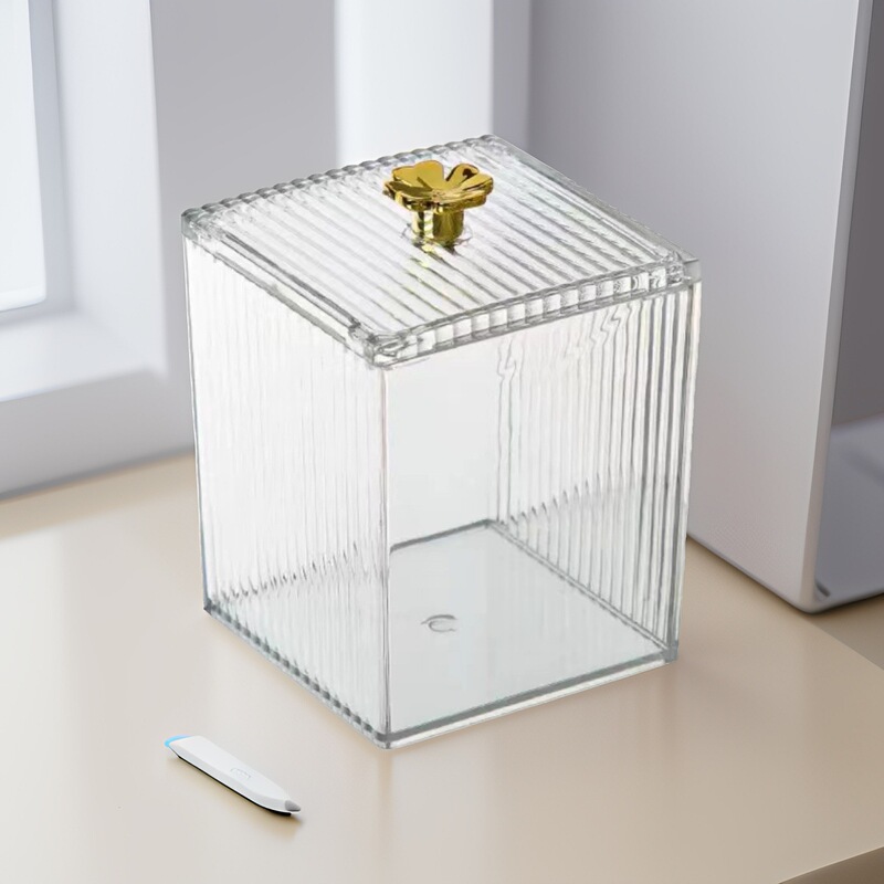 Light Luxury Acrylic Plastic Cotton Swab Storage Box, Makeup Remover Cotton Swab Box, Dust-Proof Beauty Egg Cosmetics Storage Box