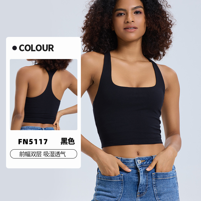 Nuevo chaleco de yoga de algodón transfronterizo europeo y americano, alto elástico, transpirable, delgado y ajustado con cuello en U, hermoso top deportivo con espalda