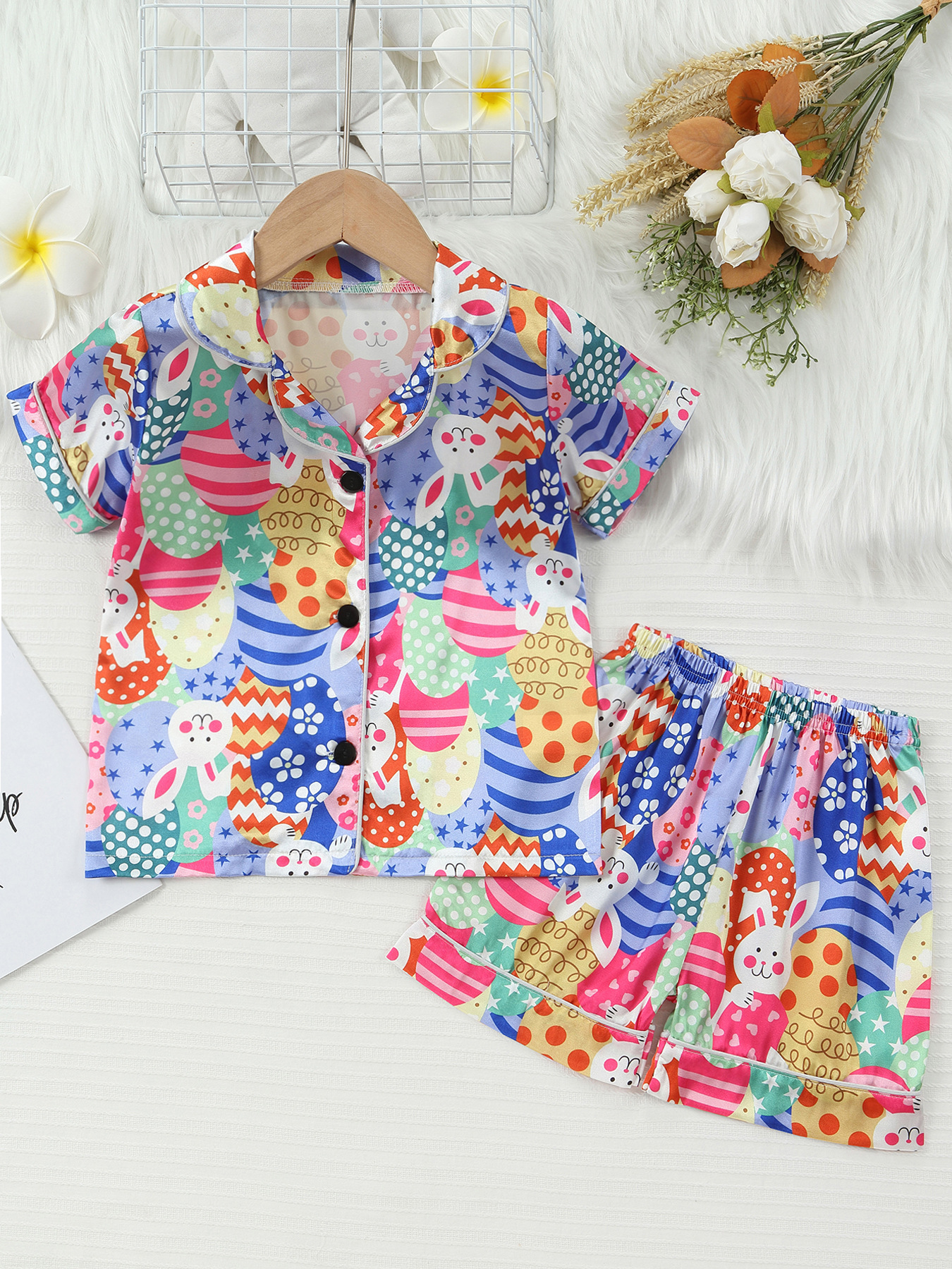 Barn pyjamas set med cartoon tryck kortärmad sommarkläder_voghion.com