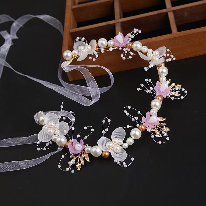 Purple headband pearl, flowered