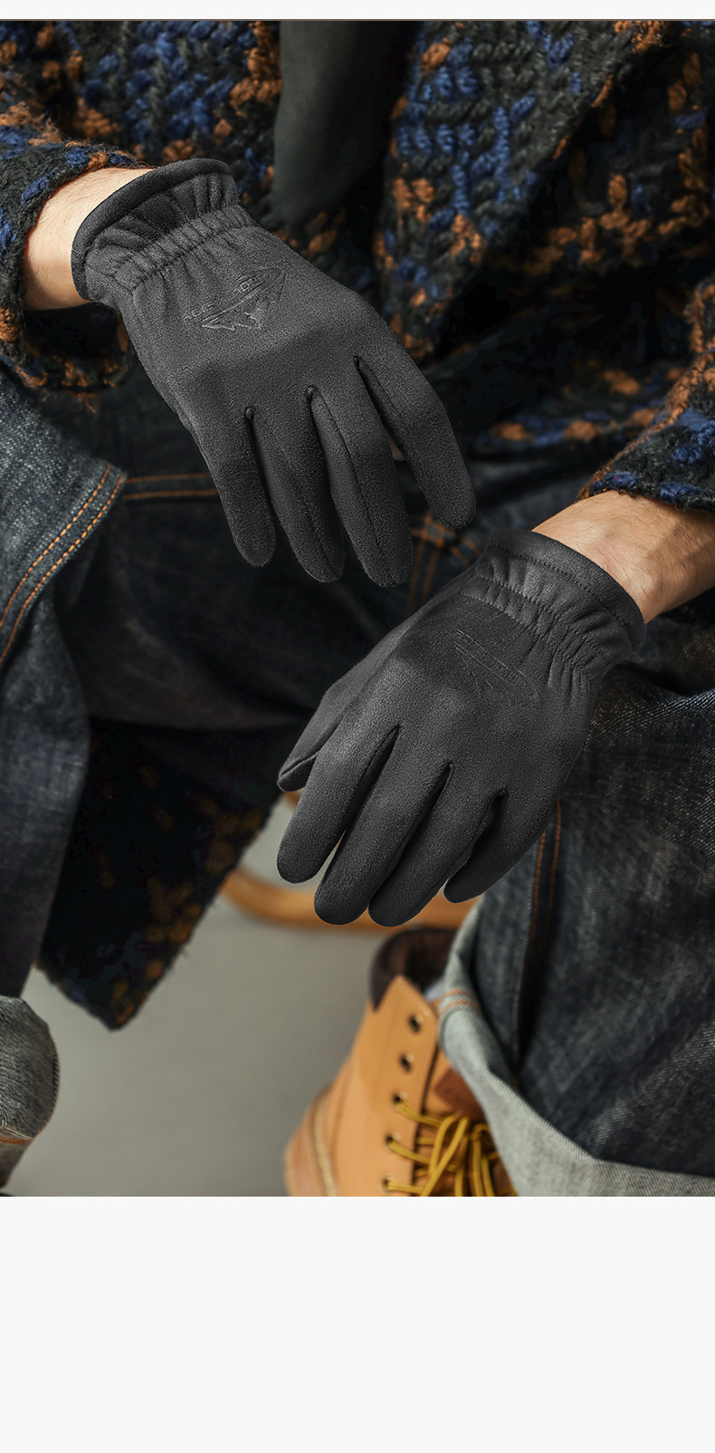 Winter Outdoor Cycling Suede Gloves For Men, Windproof, Thickened And Velvet Knitted Touch Screen Warm Gloves_voghion.com