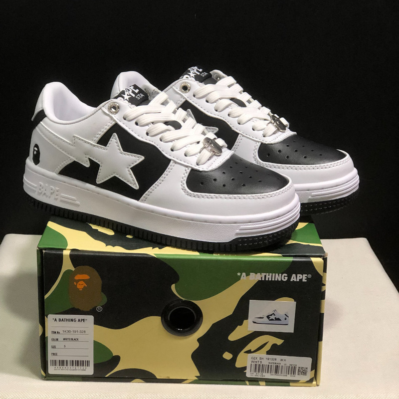 莆田Bape Sta 猿人头空军联名漫威黑白熊猫漆皮真皮男女低帮板鞋|undefined