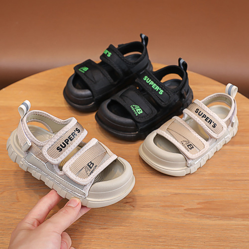 Boys' Shoes Summer New Children's Anti-Kick Beach Shoes Girls Velcro Soft Soled Children's Sandals Trendy