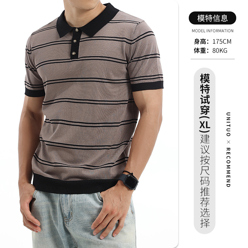 Europa y los Estados Unidos transfronterizos de alta calidad rayas de hielo jersey polo hombre cuello de manga corta negocio casual polo hombre