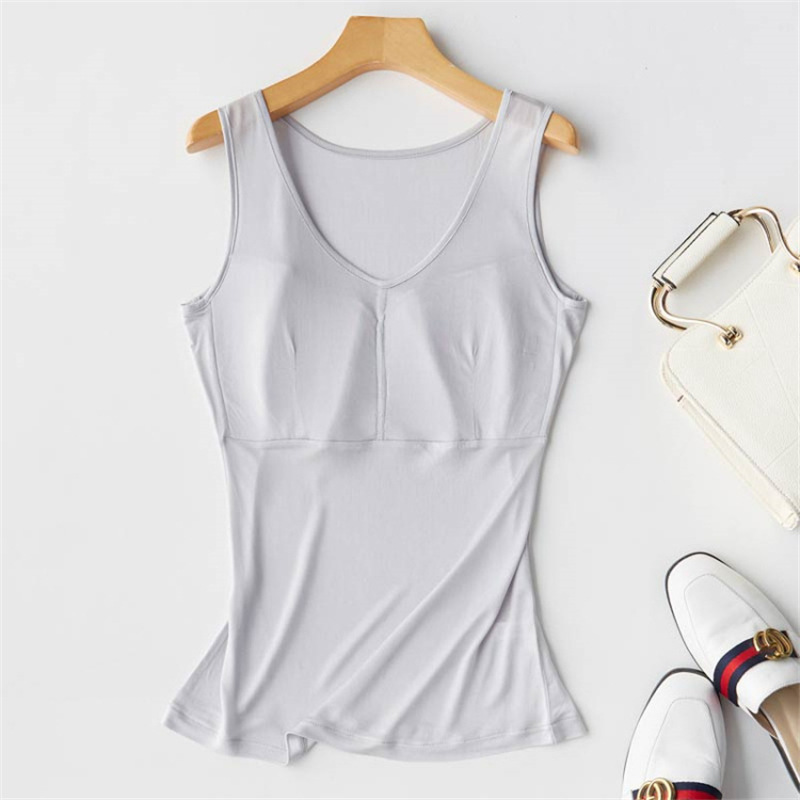21 Spring New mulberry silk Women's vest without steel ring anti-bump with chest pad vest wear-free bra base underwear