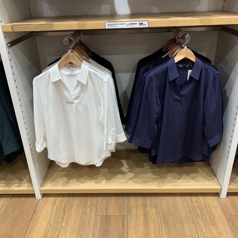 Japanese Style Women's Spring and Autum Fancy Half-Open Collar Stripesd Shirt Three-Quarter Sleeve Shirt Cloud Shirt Top 462732 Japanese Style Women's Spring and Autum Fancy Half-Open Collar Stripesd Shirt Three-Quarter Sleeve Shirt Cloud Shirt Top 462732
