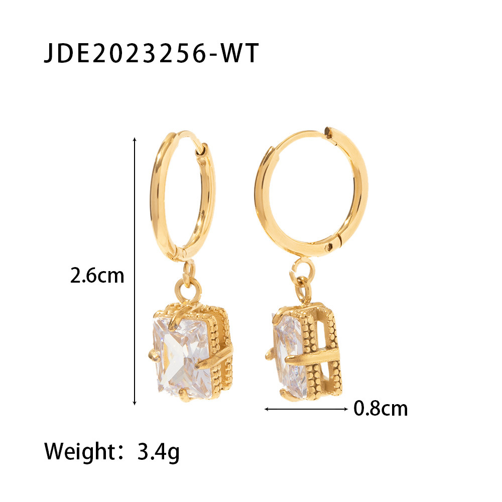 Retro Geometric Stainless Steel Inlaid Zircon Drop Earrings 1 Pair display picture 4