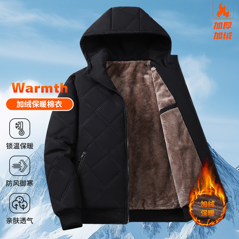 Winter Fleece-Lined Thick Cotton Jacket for Men 2025 New Style Stand Collar Windproof Jacket Cotton Coat Winter Wear for Middle-Aged Dads