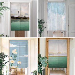 Nordic ins landscape door curtain small fresh cloth curtain kitchen bedroom partition curtain bathroom household half curtain punch-free