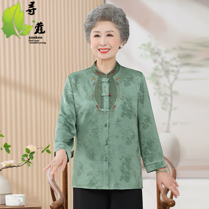 Летняя иностранная бабушка с короткими рукавами одежда модная пожилая мама летняя куртка модная вышивка пожилая девушка