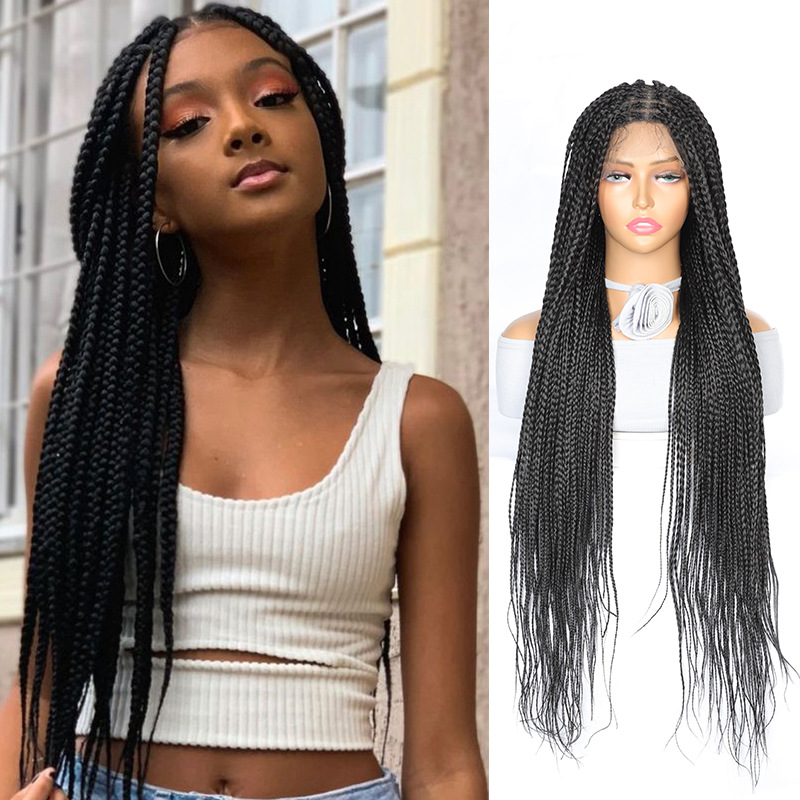 Helvirkat hår, handvävd peruk med spets framtill, huvudbonad, 90 cm, 370 g spets, tretrådig, smutsig flätad huvudbonad_voghion.com