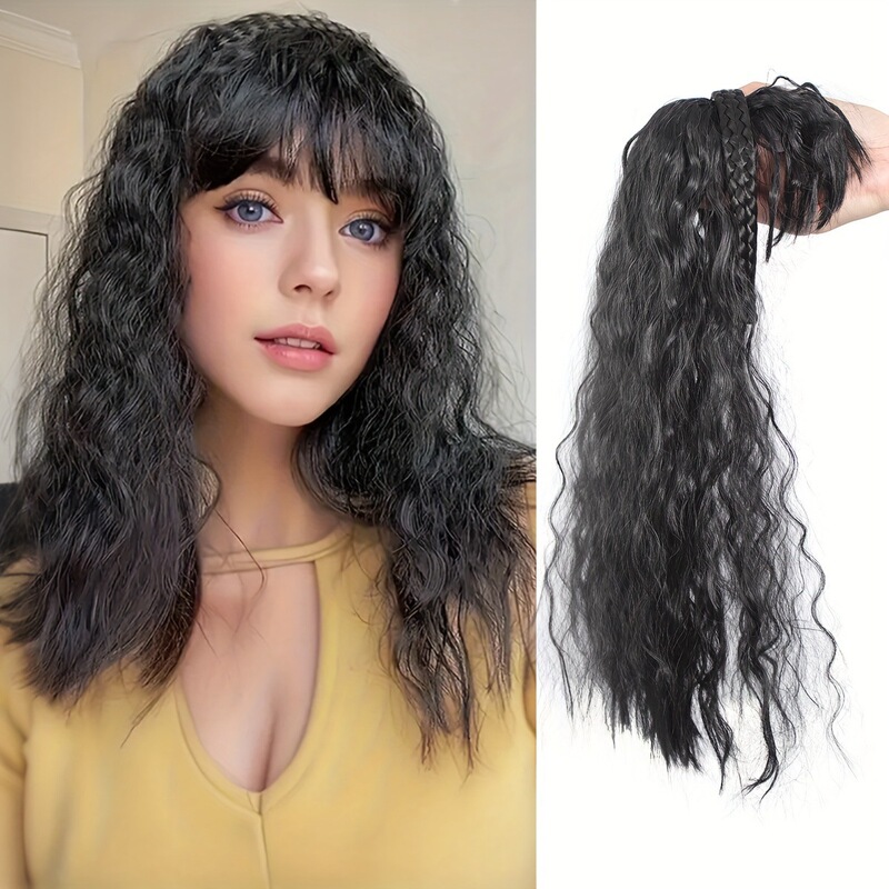 Wig for Women with Double Braids, Wool Curls, Hair Replacement Pieces, Cornrows, Long Curly Hair, Top Hair Replacement Pieces, European and American Wigs