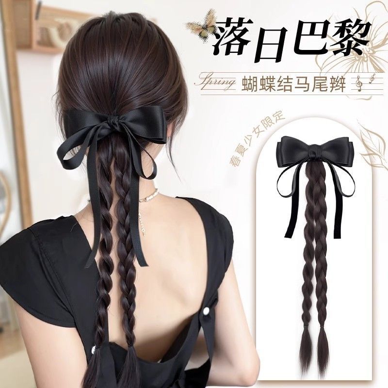 Lazo, cola de caballo, peluca, clip de agarre para mujer, corbata de lazo, cola de caballo, trenza retorcida, trenza retorcida, clip de agarre, cola de caballo