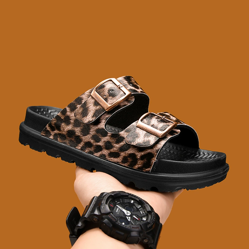 Летние пляжные шлепанцы-мюли с леопардовым принтом, ретро-пряжкой, унисекс, трендовые, для мужчин и женщин, Юго-Восточная Азия 2025