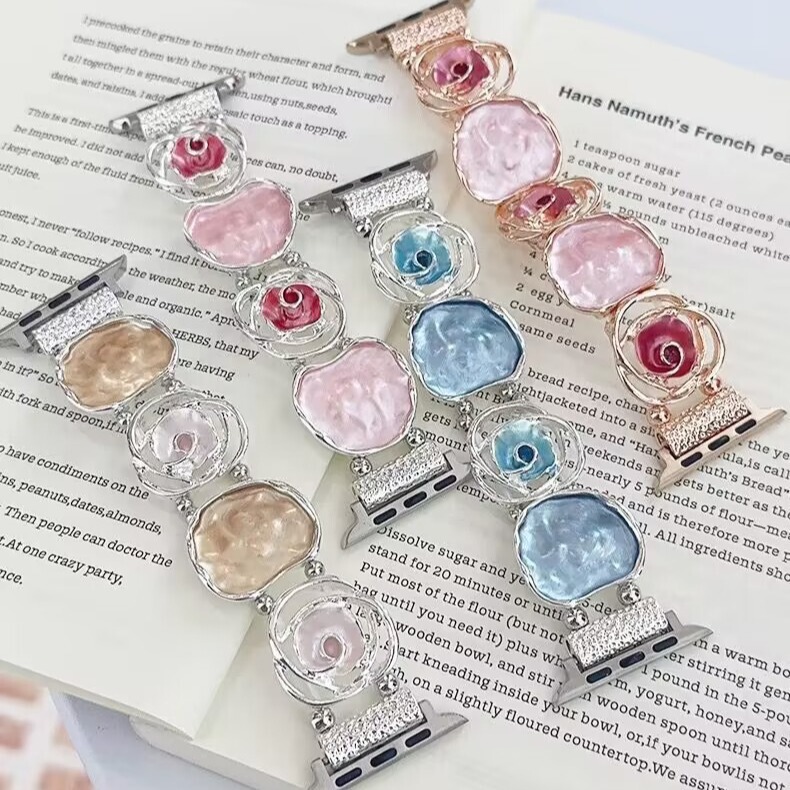 Rose Flower Elastic Bracelet Strap Suitable for Apple Watch Wristband Iwatch56789Se Smart Watch Strap