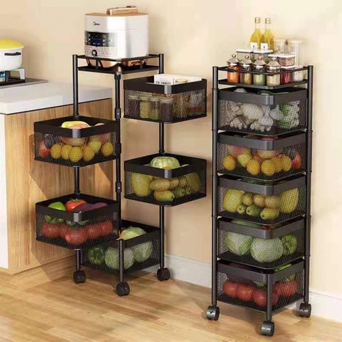 Rotating Kitchen Shelf, No Assembly Required, Multi-Layer Vegetable Rack, Household Multifunctional Fruit and Snack Stand