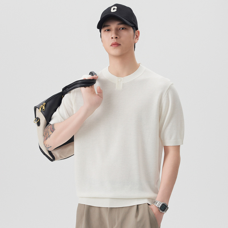 American Retro Simple Henley Collar Short-Sleeved Knitted Bottoming Shirt for Men Summer 2026 New Trendy Casual Top T-Shirt American Retro Simple Henley Collar Short-Sleeved Knitted Bottoming Shirt for Men Summer 2026 New Trendy Casual Top T-Shirt