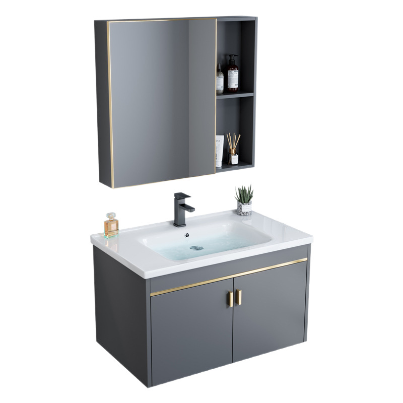 gabinete de lavabo de baño combinado espacio de aluminio todo en un lavabo cerámico doméstico pequeño gabinete de baño tipo hogar lavabo