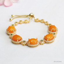 眷钰 天然琥珀手链满蜜蜜蜡镶嵌手链珠宝直播代发批发HP4102304L