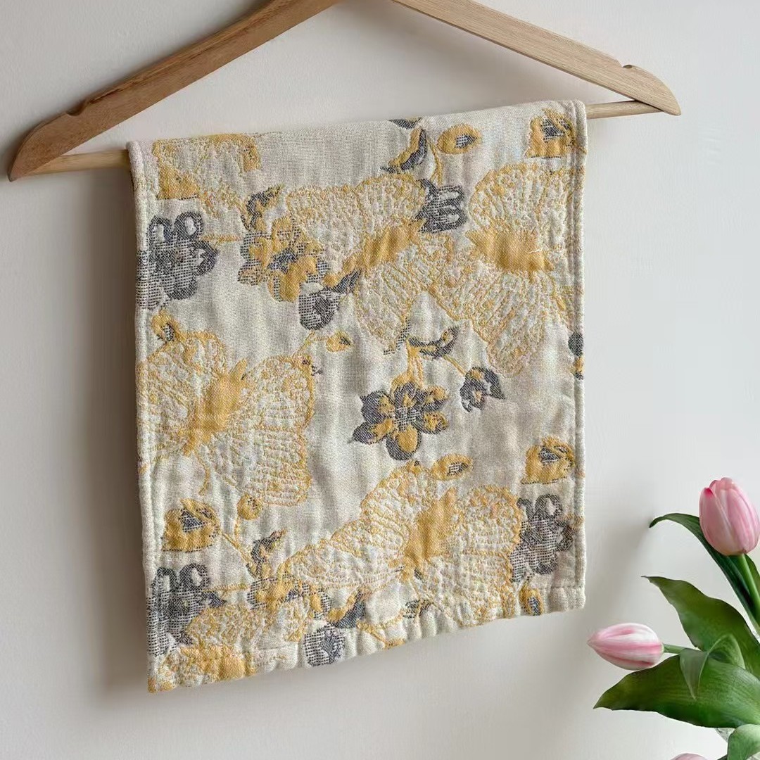 Washed cotton children's towel--butterfly yellow / 25*50cm
