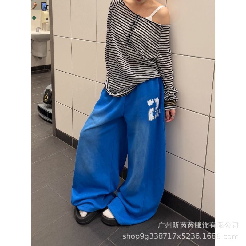 2025 Retro Versatile Wide-Leg Pants for Women American Hip-Hop Street Dance Scimitar Pants Drawstring Gradient Draped Pants Loose
