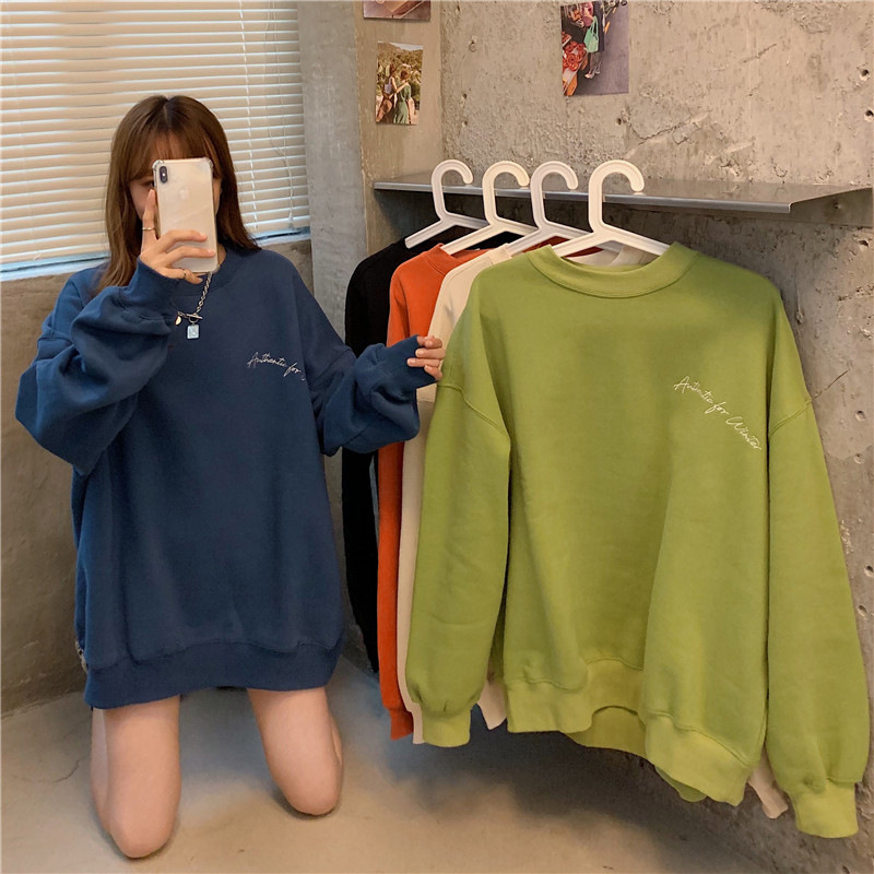 Cross-border in stock explosions fleece padded long sleeve sweater women 2025 autumn and winter new loose letters university t
