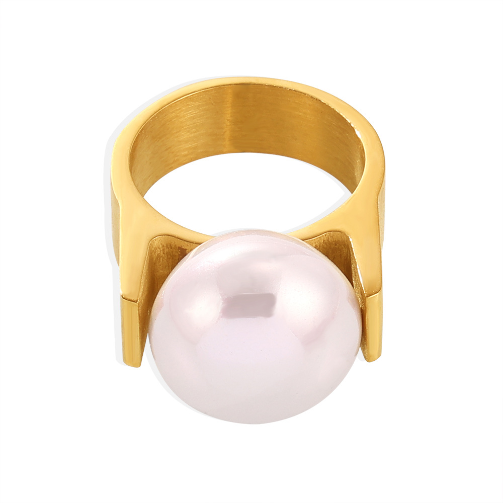 French Luxury Imitation Pearl Ring With Fashionable Temperament, Niche Personality, Titanium Steel PVD Vacuum Non Fading Finger Ring_voghion.com